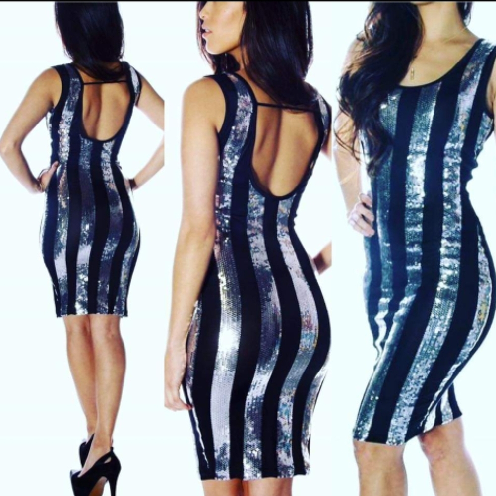 Elegant Black and Silver Sequin Dress
